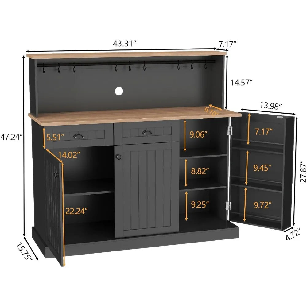 Sideboard Buffet Cabinet with 2 Drawers, with Adjustable Shelves with 3 Doors