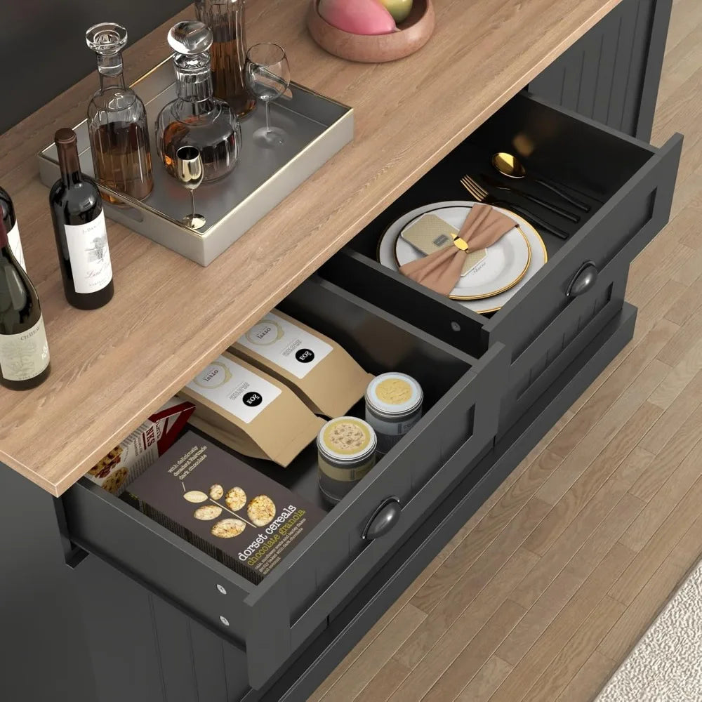 Sideboard Buffet Cabinet with 2 Drawers, with Adjustable Shelves with 3 Doors