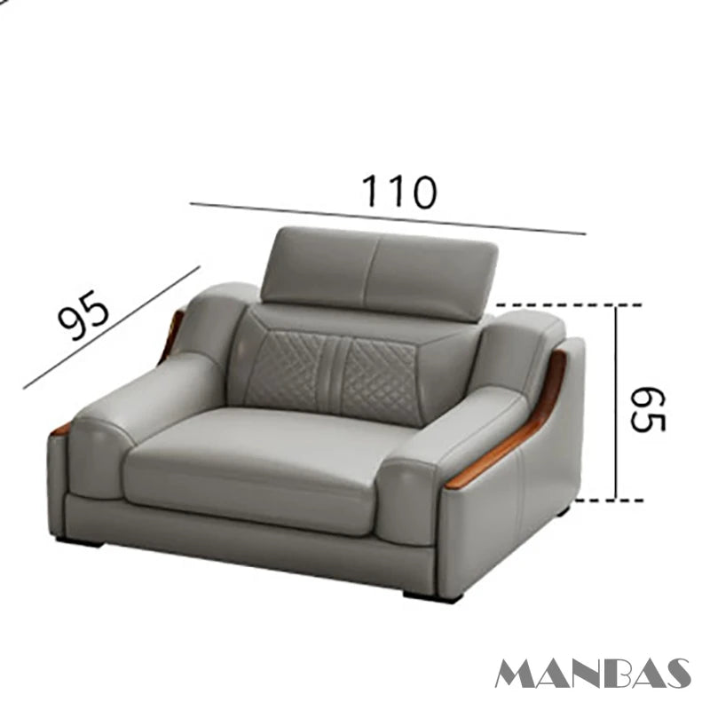 Italian Genuine Leather Sofa with Cup Holder, USB, Adjustable Headrests & Bluetooth Speaker