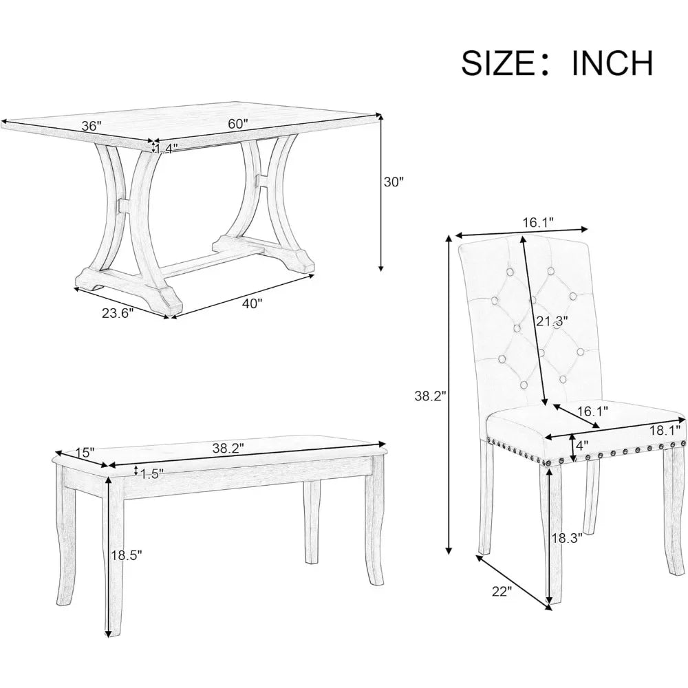 6-Piece Dining Set Includes Dining Table, 4 Upholstered Chairs & Bench