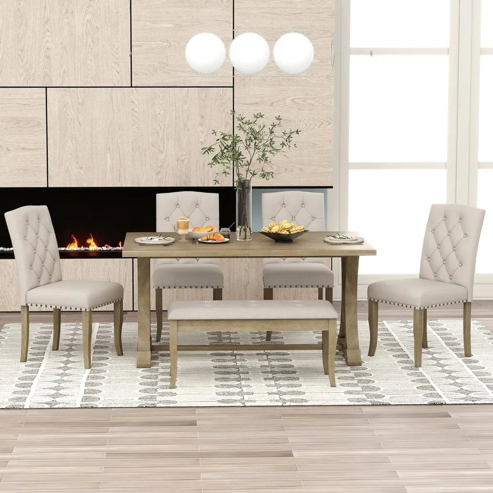 6-Piece Dining Set Includes Dining Table, 4 Upholstered Chairs & Bench