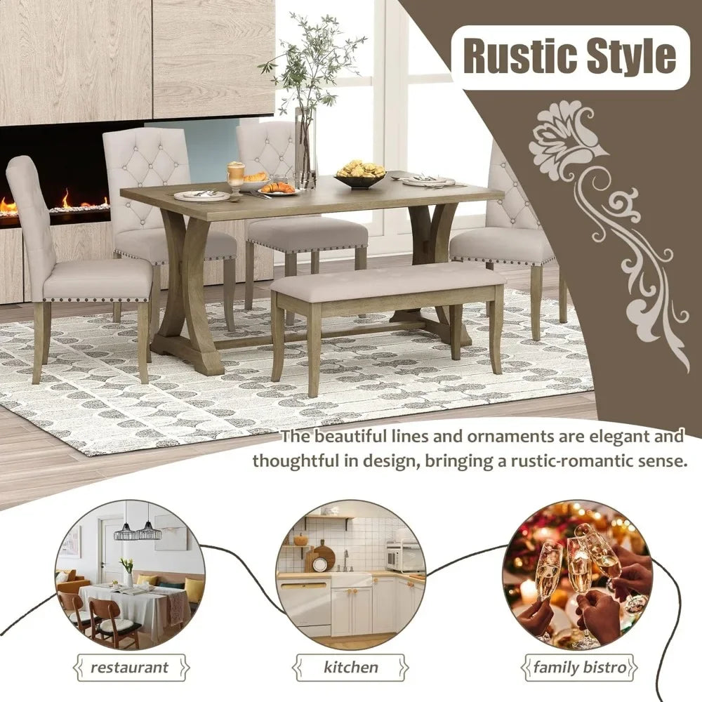 6-Piece Dining Set Includes Dining Table, 4 Upholstered Chairs & Bench