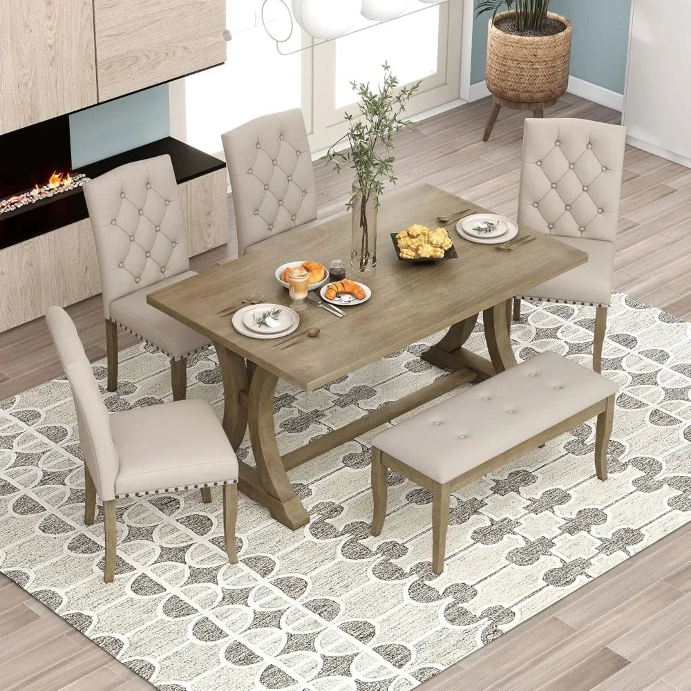 6-Piece Dining Set Includes Dining Table, 4 Upholstered Chairs & Bench