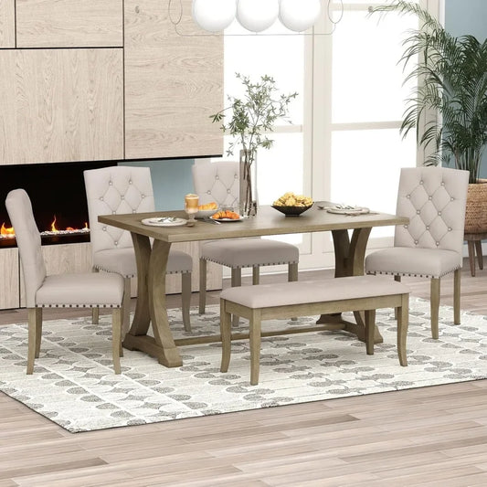 6-Piece Dining Set Includes Dining Table, 4 Upholstered Chairs & Bench