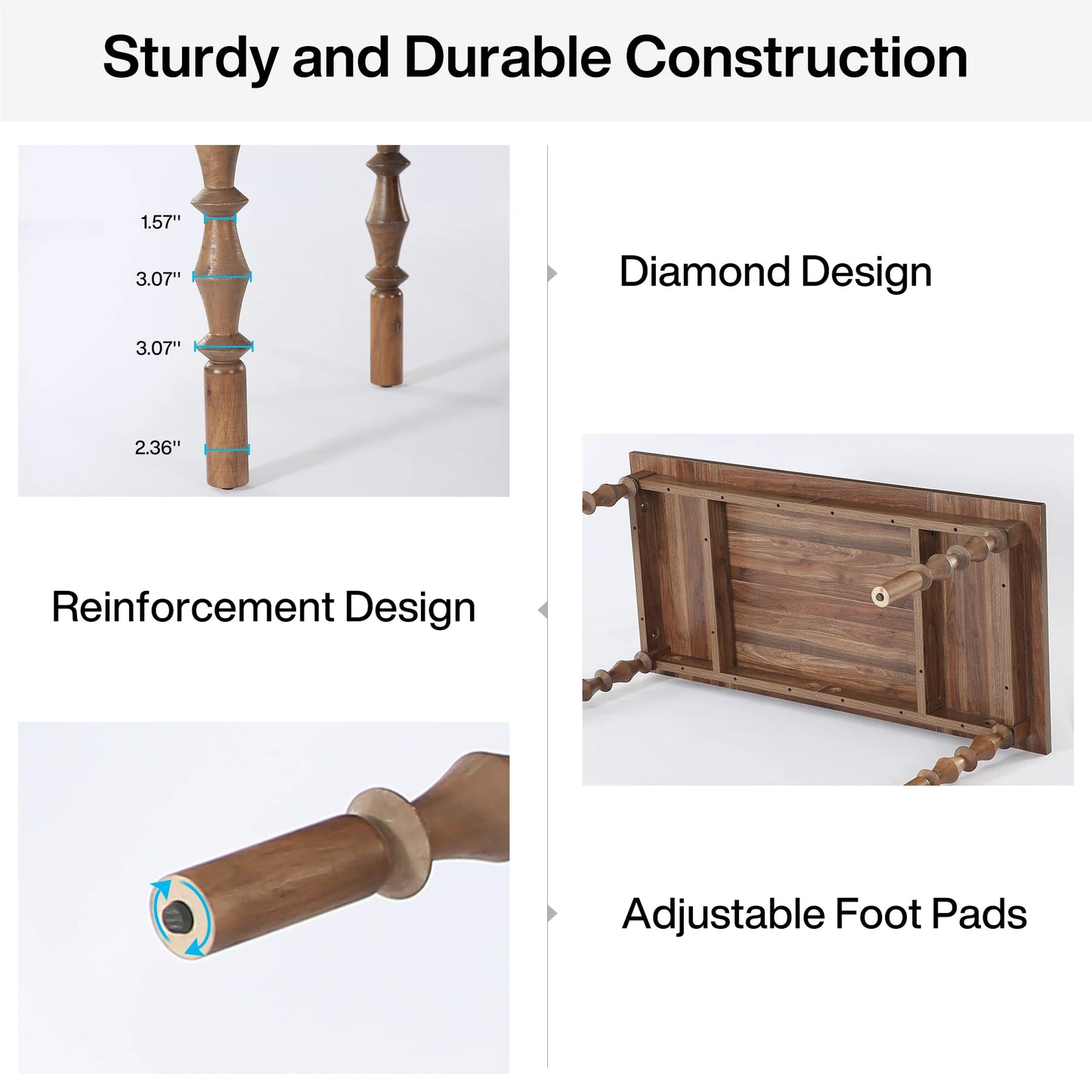 62” Wood Patio Table for 4-6 People