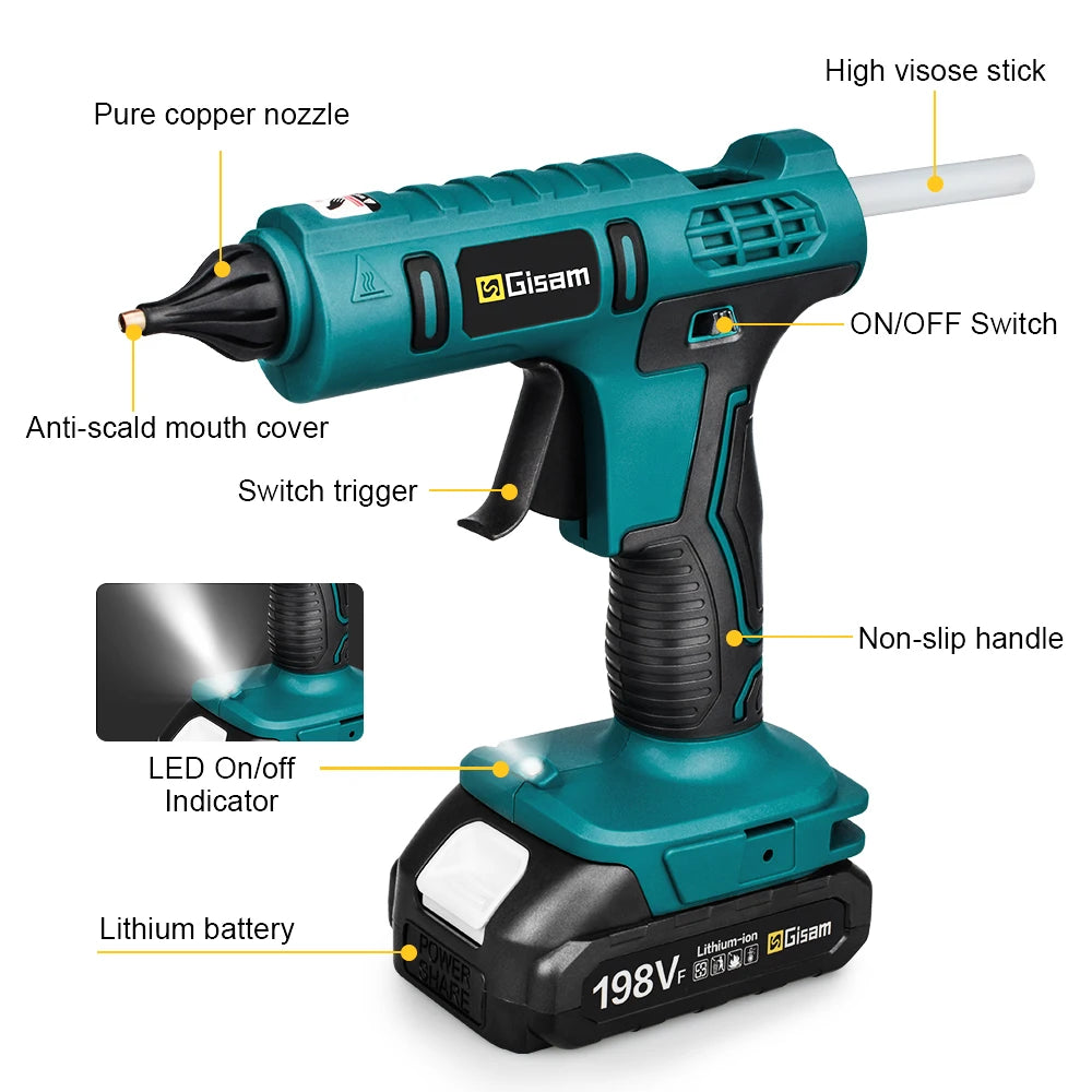 100W Cordless Hot Melt Glue Gun With 11mm Glue Sticks