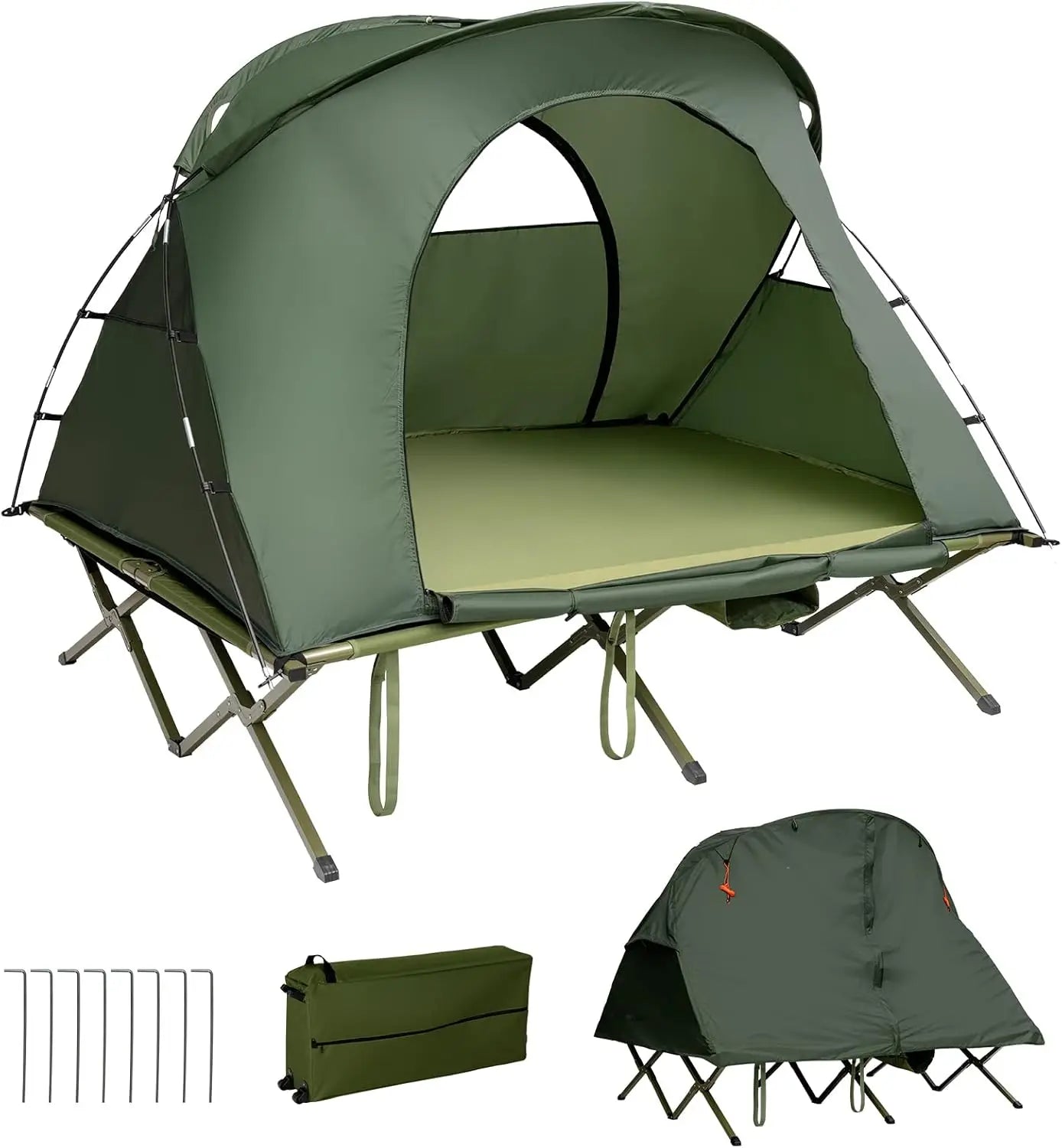 2-Person Tent Cot, Self-Inflating Mattress & Roller Carrying Bag, Off Ground Elevated Tent