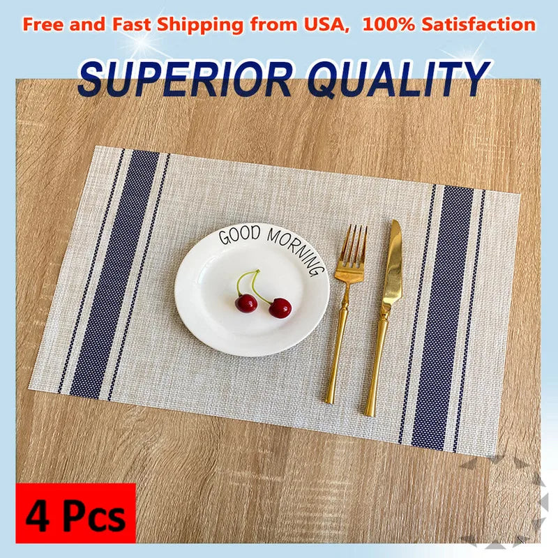 Set of 4 Table Placemats Rectangle Non-Slip Washable Heat Insulation