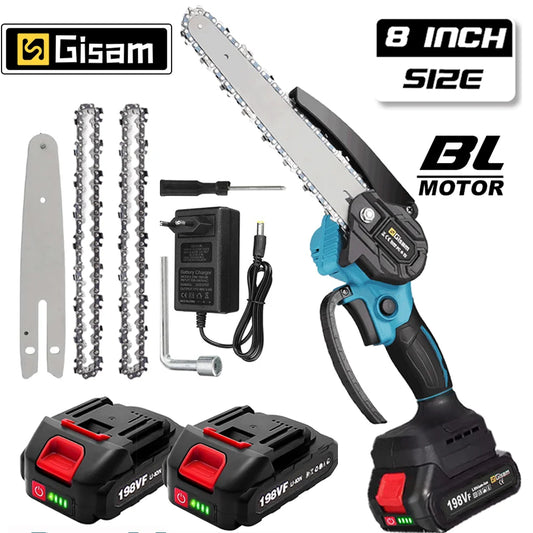 Gisam 8 Inch E Brushless Motor Battery ChainSaw Rechargeable