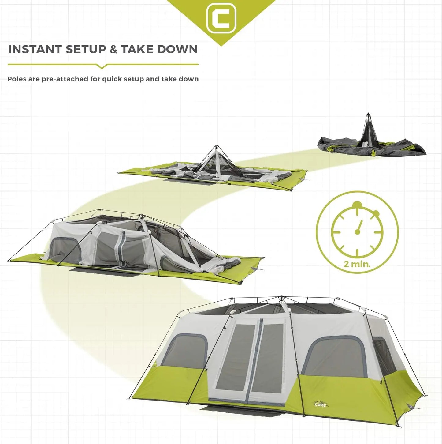 12 Person | 3 Room Huge Tent with Storage Pockets