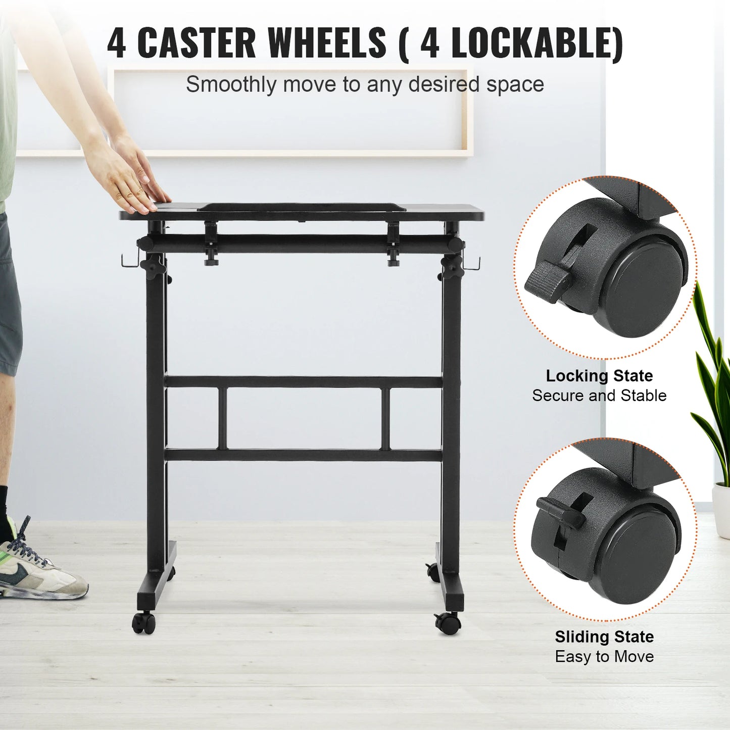 Gas-Spring Height Adjustable Sit-Stand Desk with 360° Swivel Wheels