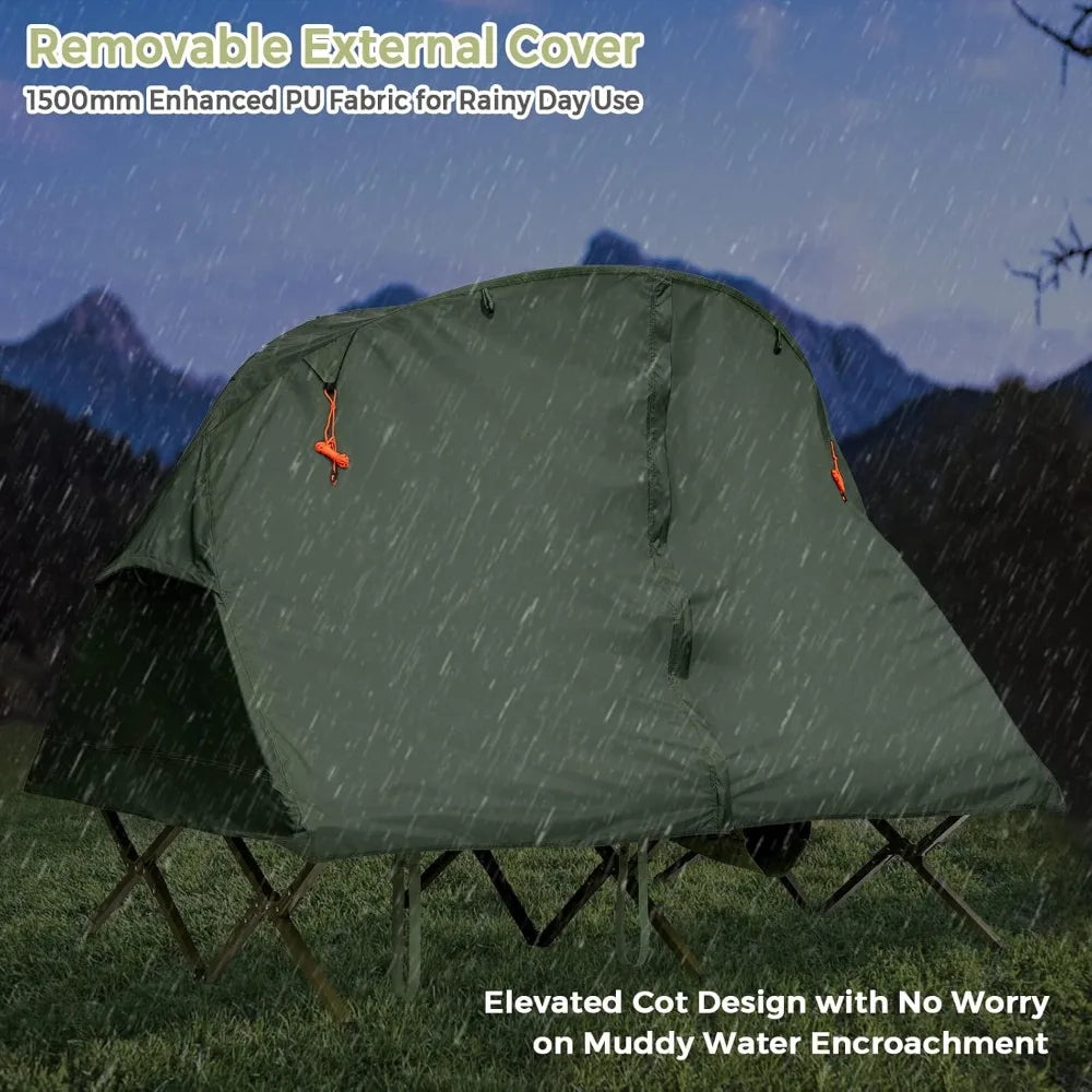 2-Person Tent Cot, Self-Inflating Mattress & Roller Carrying Bag, Off Ground Elevated Tent