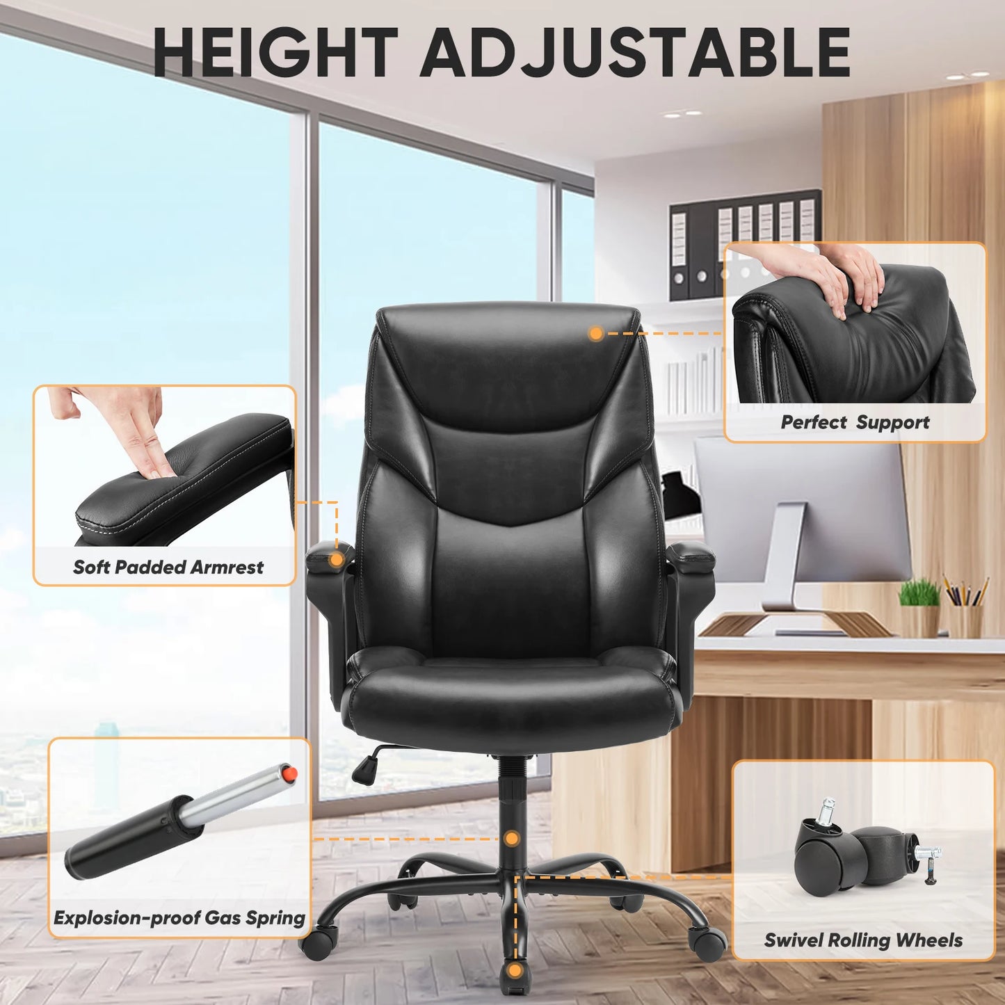 Ergonomic Leather Padded Armrest Rocking Gaming Chair Swivel Wheel