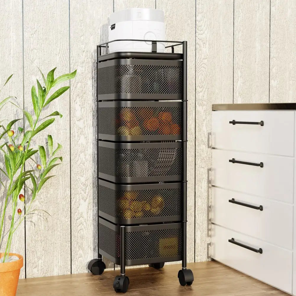 5-Layer Kitchen Trolley on Wheels Rotating Storage Basket Storage Container