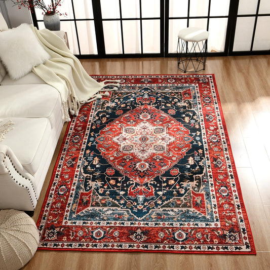 Boho Vintage Washable Rug, Non-Slip Non-Shedding