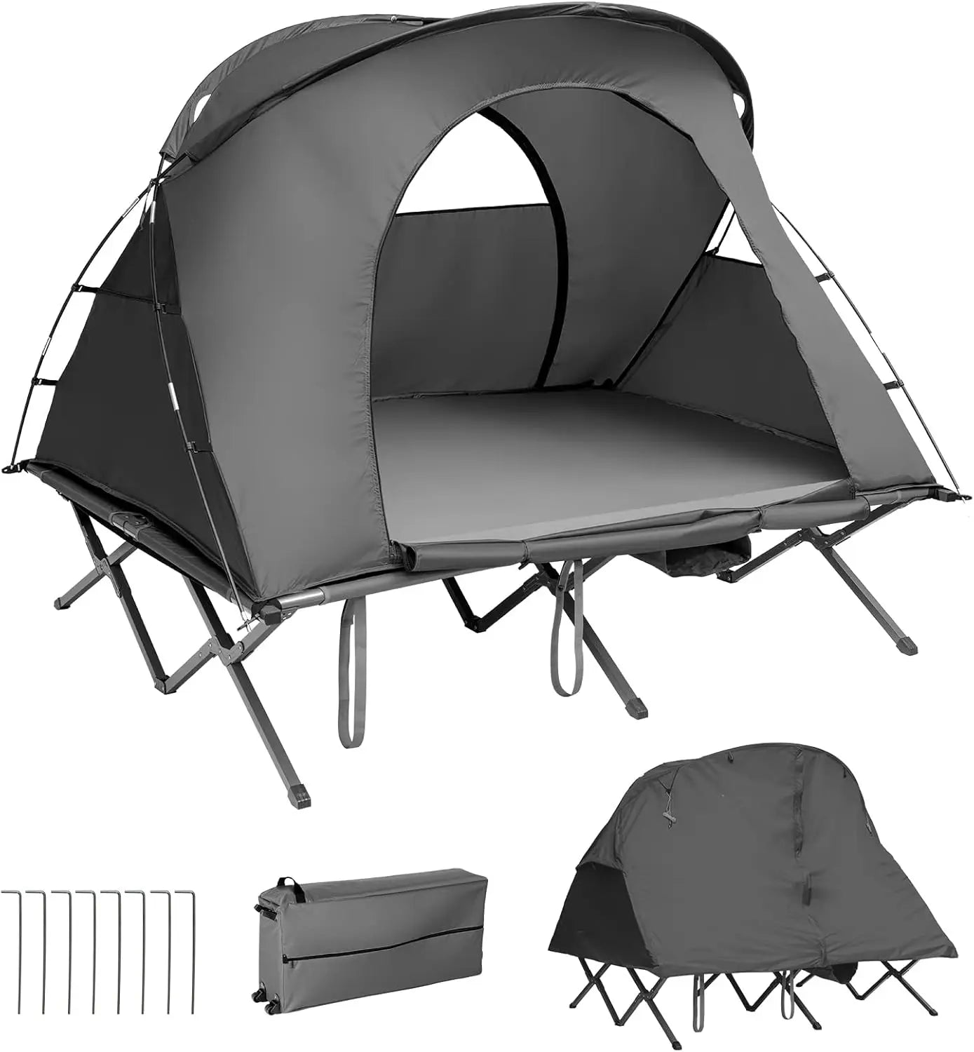 2-Person Tent Cot, Self-Inflating Mattress & Roller Carrying Bag, Off Ground Elevated Tent