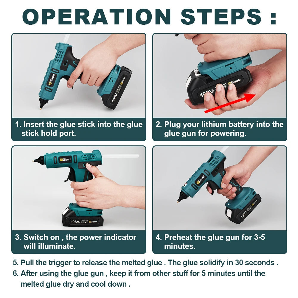 100W Cordless Hot Melt Glue Gun With 11mm Glue Sticks