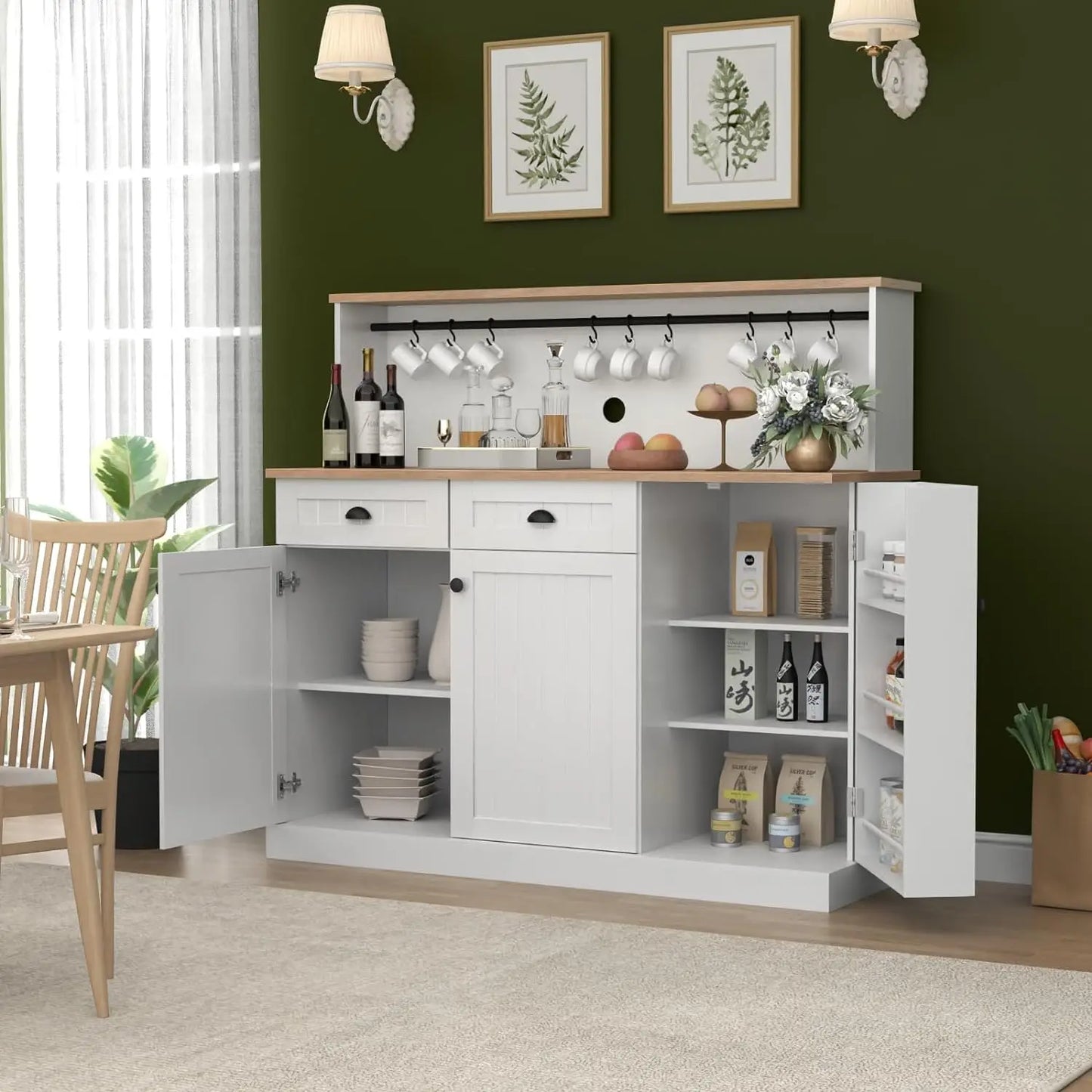 Sideboard Buffet Cabinet with 2 Drawers, with Adjustable Shelves with 3 Doors