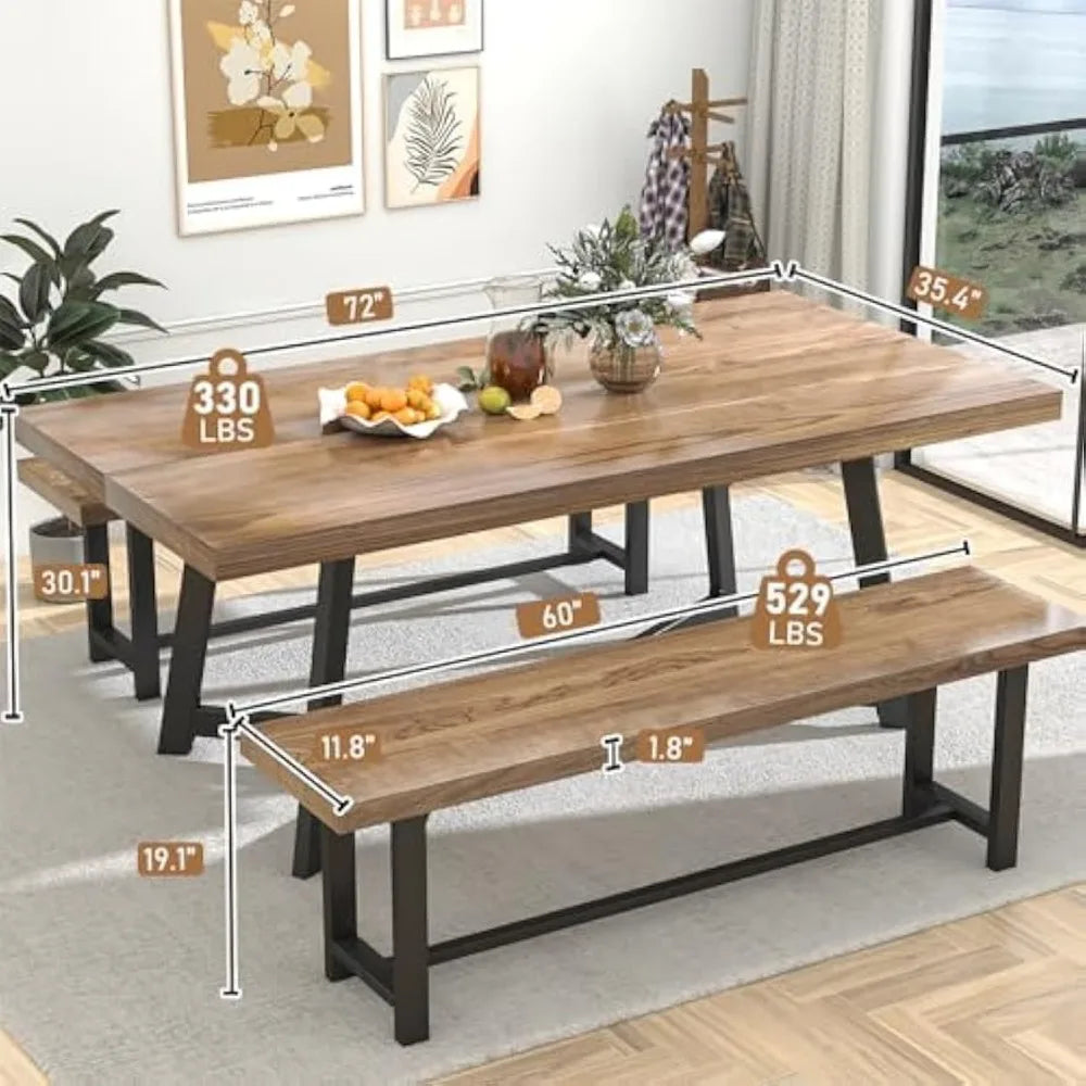 72" Large Solid Wood Dining Table