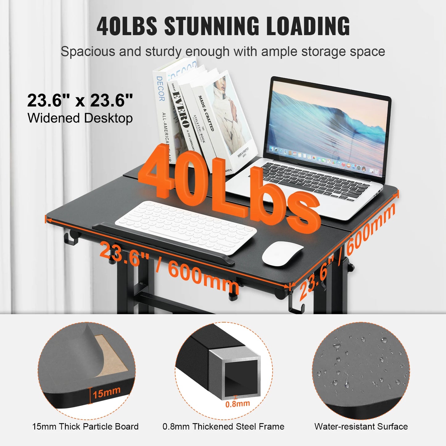 Gas-Spring Height Adjustable Sit-Stand Desk with 360° Swivel Wheels