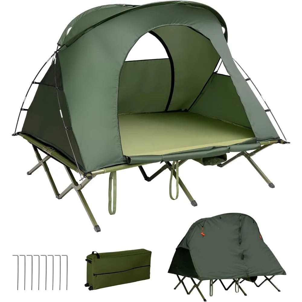 2-Person Tent Cot, Self-Inflating Mattress & Roller Carrying Bag, Off Ground Elevated Tent