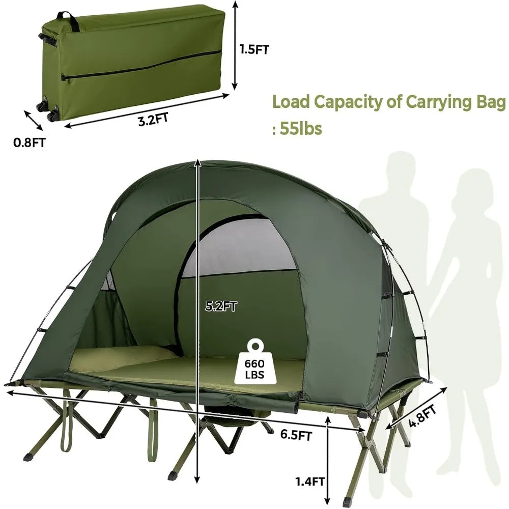 2-Person Tent Cot, Self-Inflating Mattress & Roller Carrying Bag, Off Ground Elevated Tent