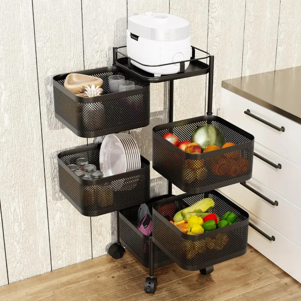 5-Layer Kitchen Trolley on Wheels Rotating Storage Basket Storage Container