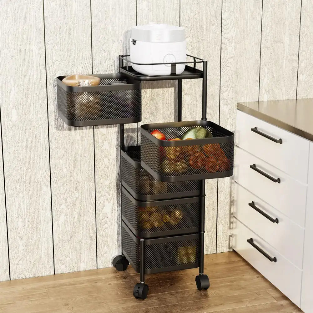 5-Layer Kitchen Trolley on Wheels Rotating Storage Basket Storage Container