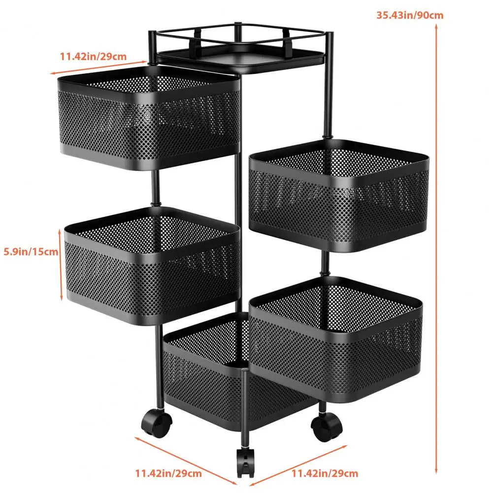 5-Layer Kitchen Trolley on Wheels Rotating Storage Basket Storage Container