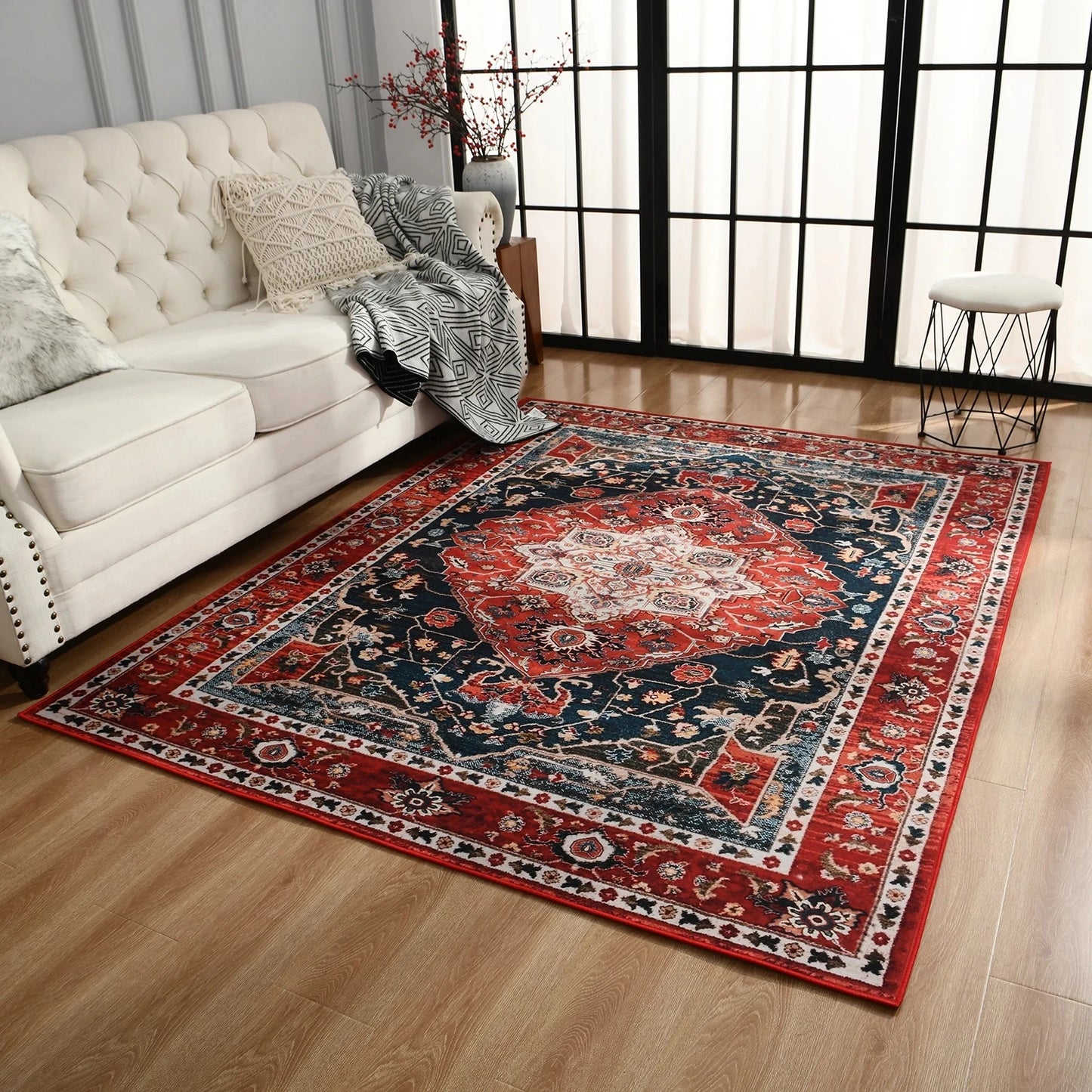 Boho Vintage Washable Rug, Non-Slip Non-Shedding