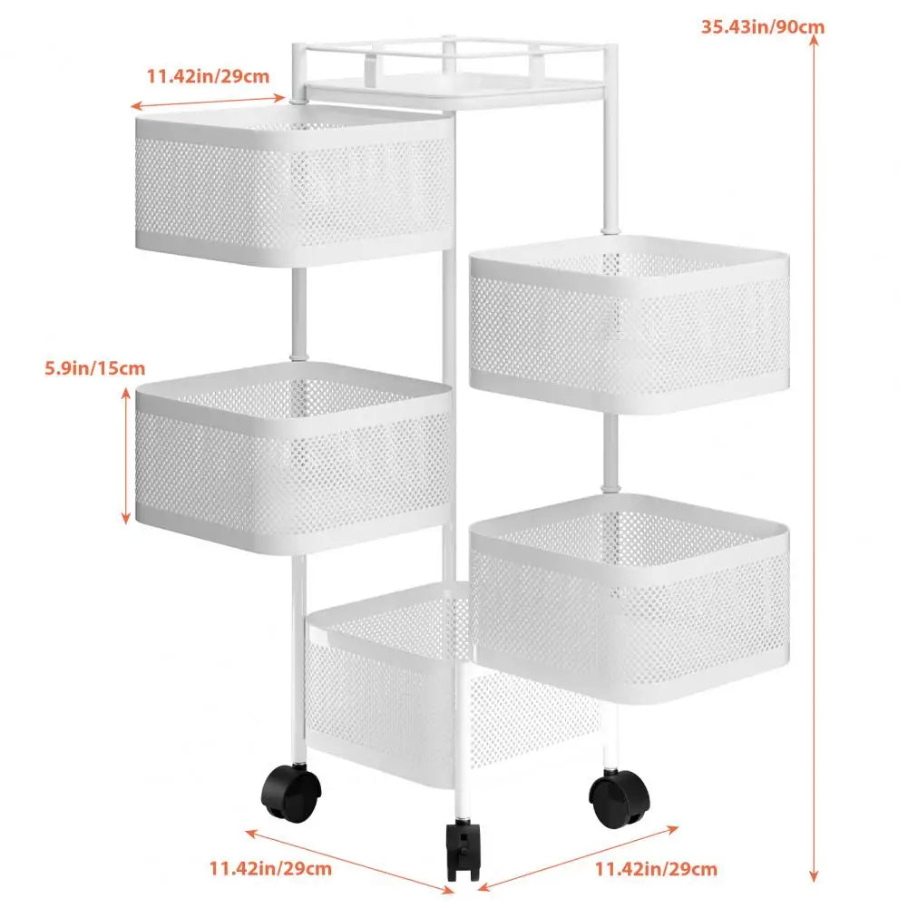 5-Layer Kitchen Trolley on Wheels Rotating Storage Basket Storage Container